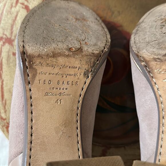 Ted Baker 10.5 41 Lorca 3 Contrast Suede Leather Mink Pink Stacked Heel Booties - Picture 10 of 11